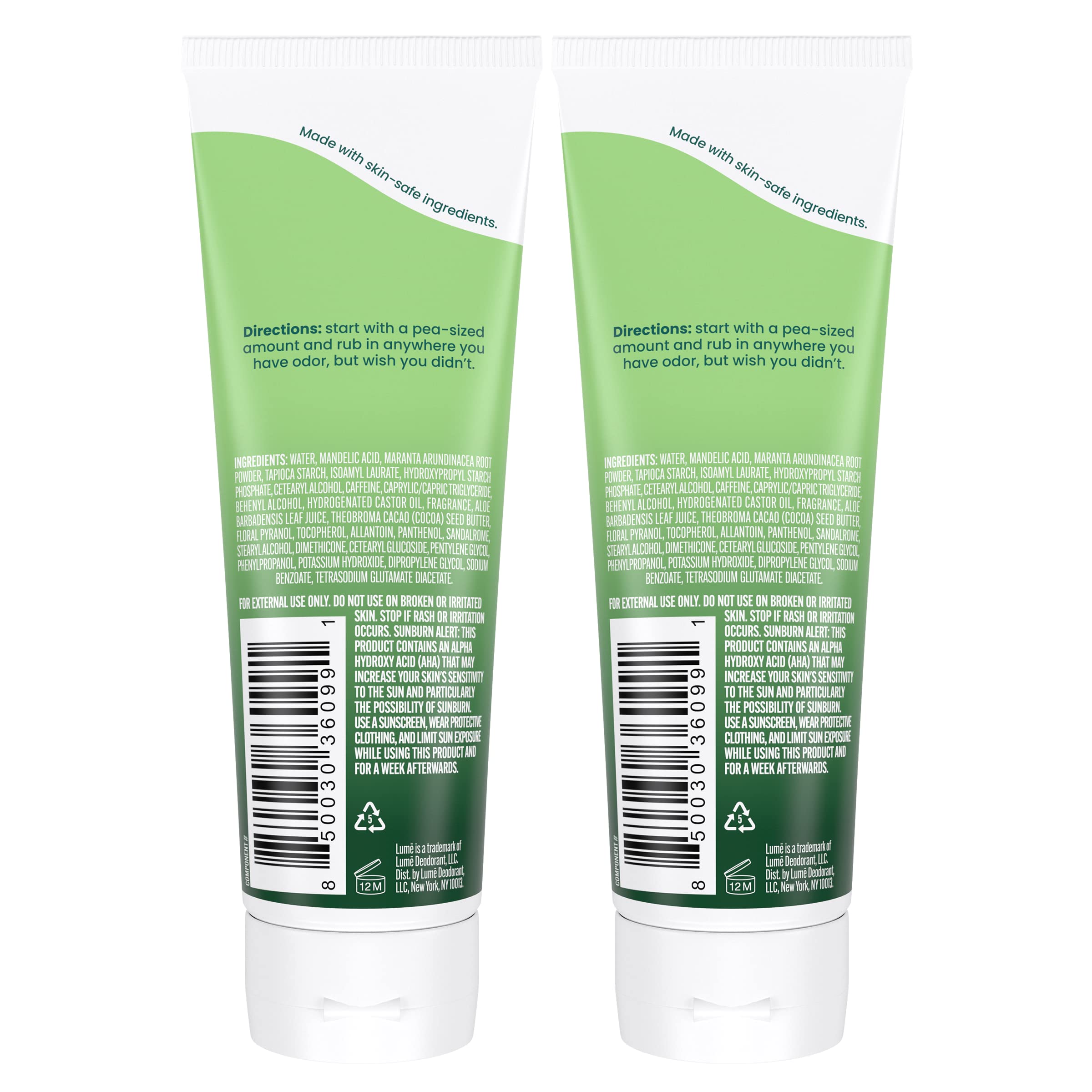 Lume Fresh Alpine cream-tube being applied to underarm for discreet protection.