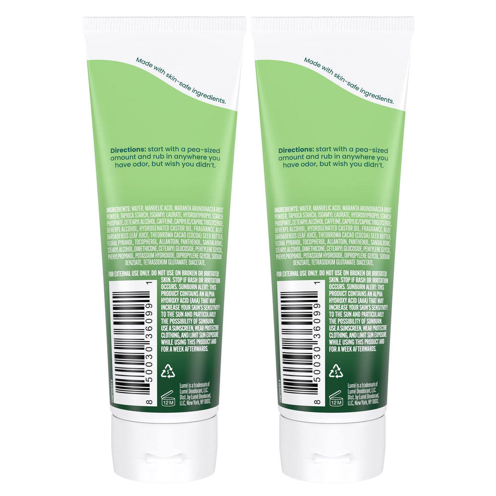 Lume Fresh Alpine cream-tube being applied to underarm for discreet protection.