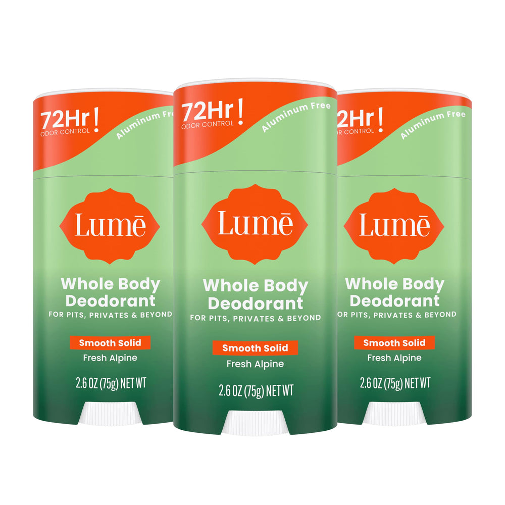 Lume Fresh Alpine smooth solid stick ready for all-day odor control.