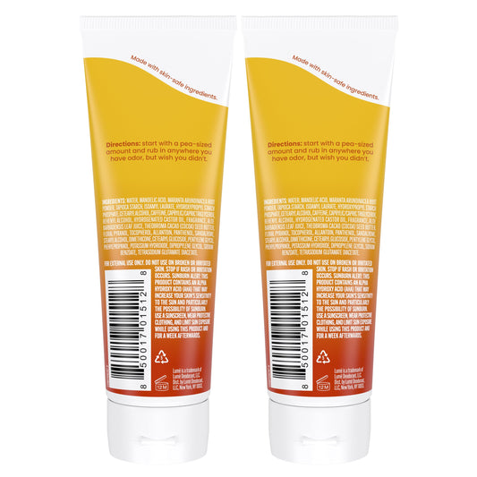 Lume invisible cream tube being applied smoothly for skin-friendly odor control.