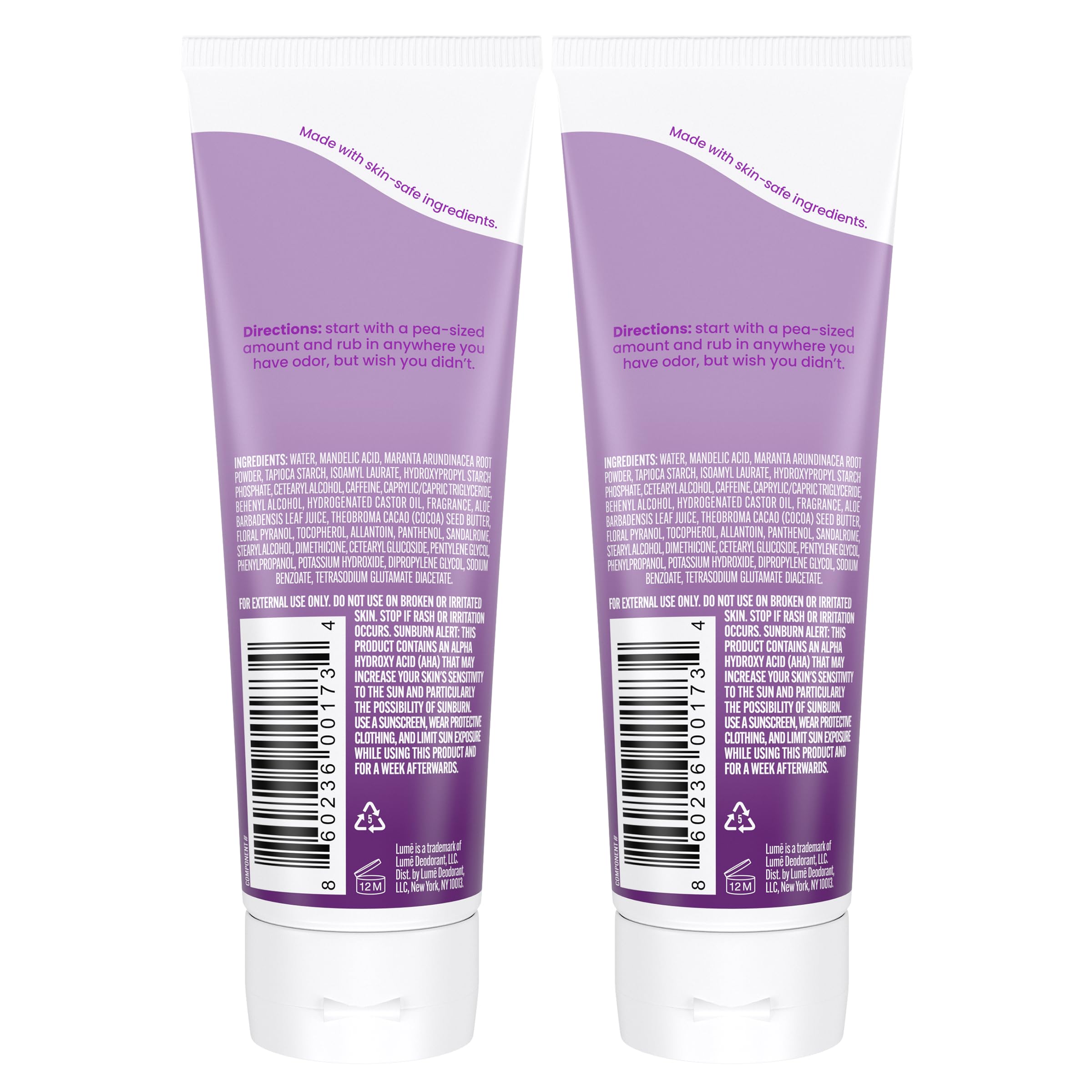 Lume invisible cream tube close-up demonstrates smooth application.