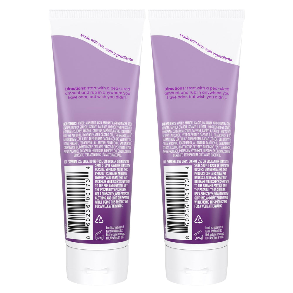 Lume invisible cream tube close-up demonstrates smooth application.