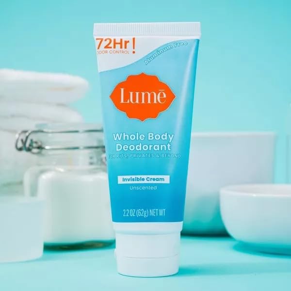 LUME Invisible Cream Tube Deodorant unscented for sensitive skin and full-body use.