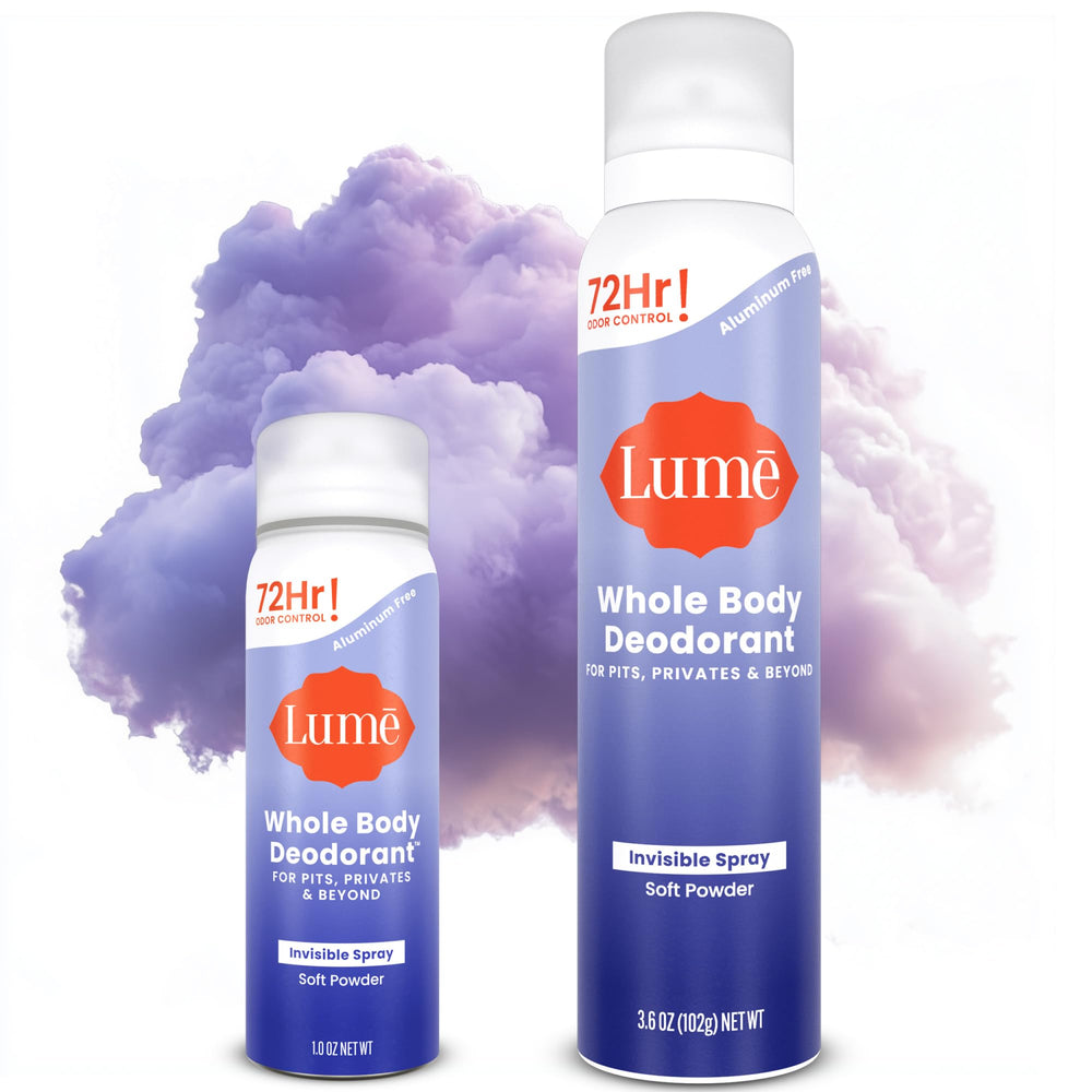 Lume Invisible Spray Deodorant two-pack packaging with full-size and mini bottles.