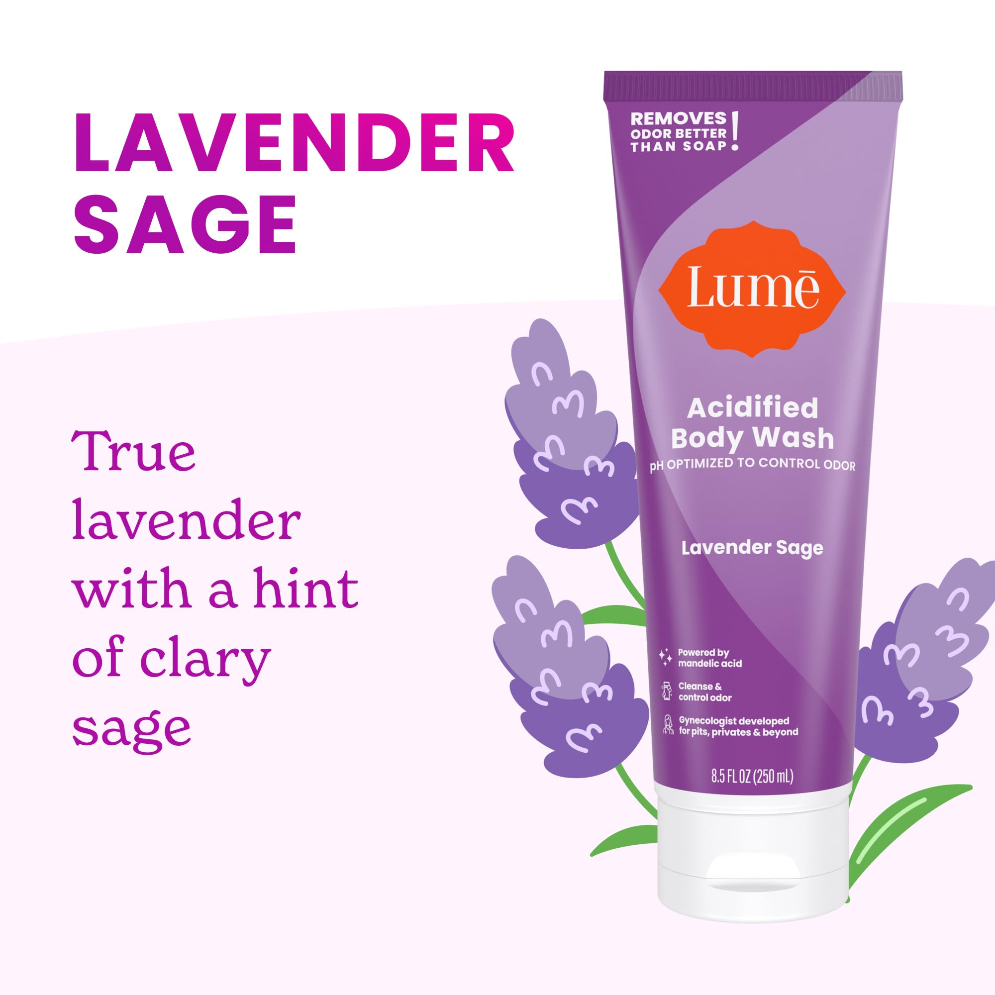 Front packaging of Lume product set highlighting SLS and parabens free formulation.