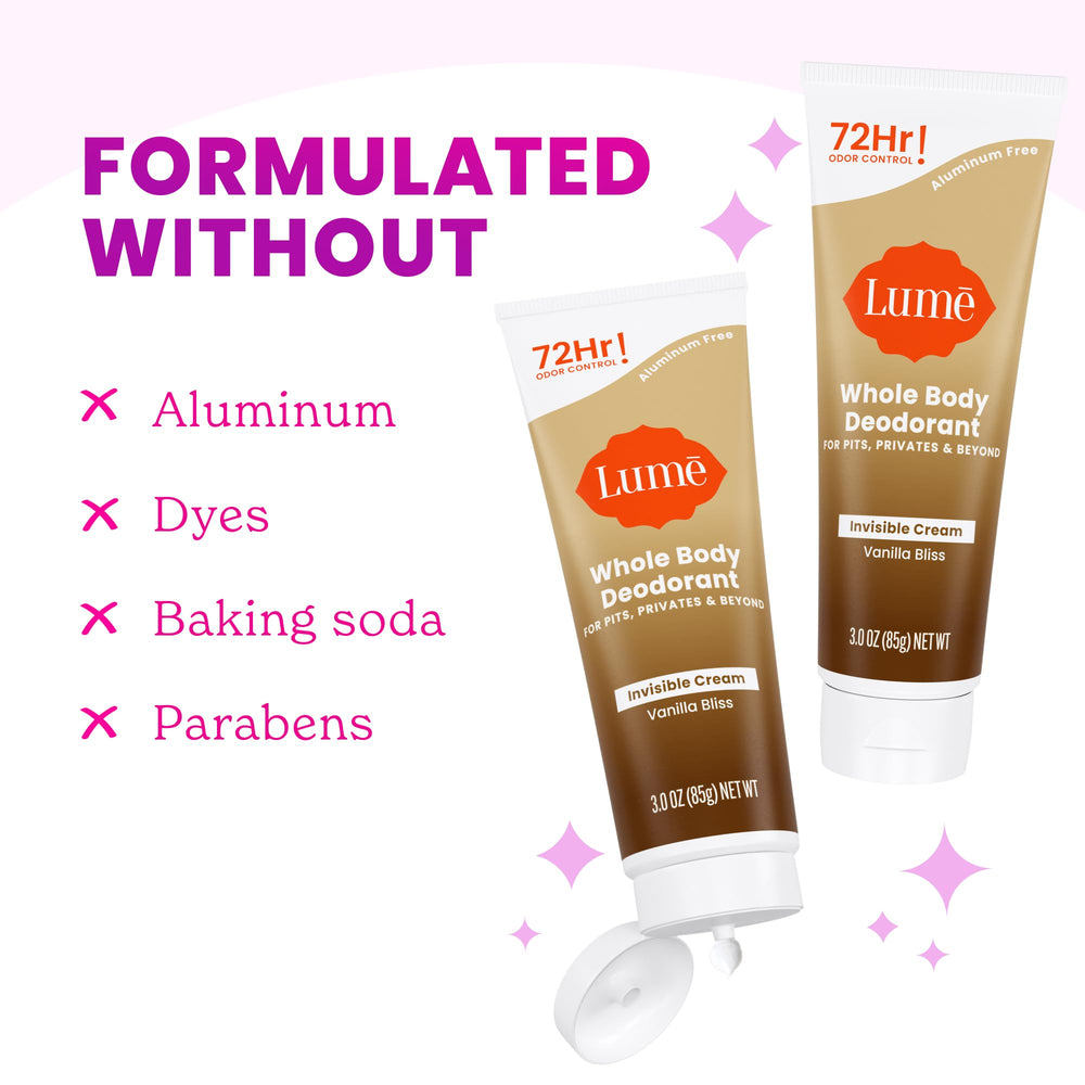 Lume aluminum-free and baking soda-free formula description.