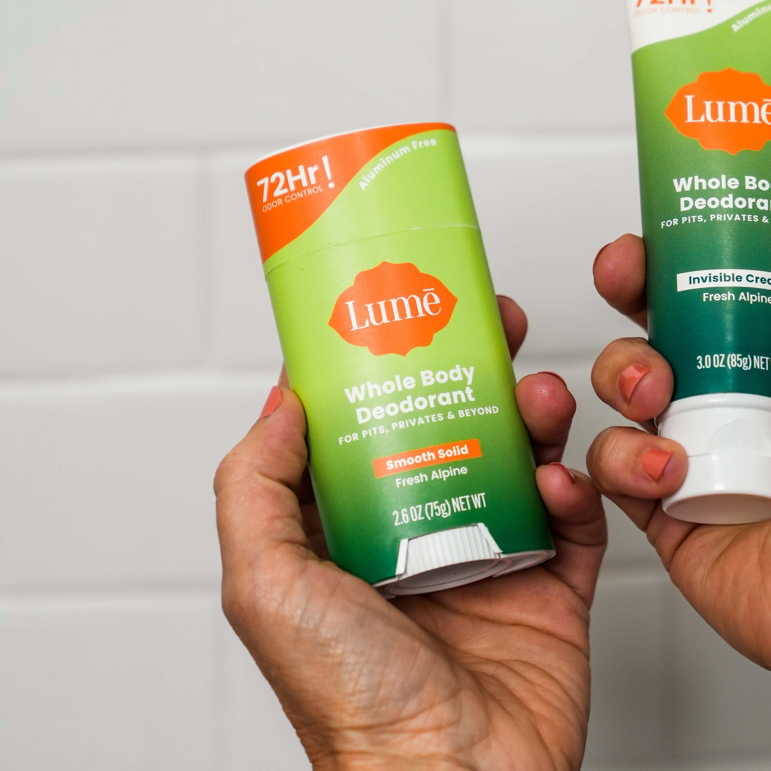 Side view of Lume application demonstrating easy, discreet use on skin.