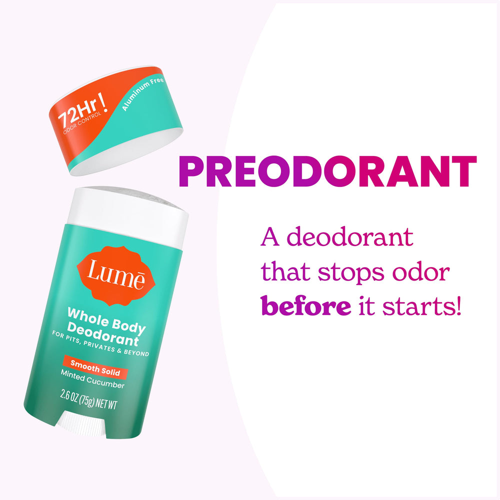 Image of Lume’s skin-friendly, pH-balanced deodorant for sensitive skin use.
