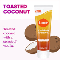 Lume toasted coconut scent on the tube for a refreshing, everyday fragrance.