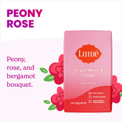 Lume Peony Rose soap bar lather detail with rich foam.