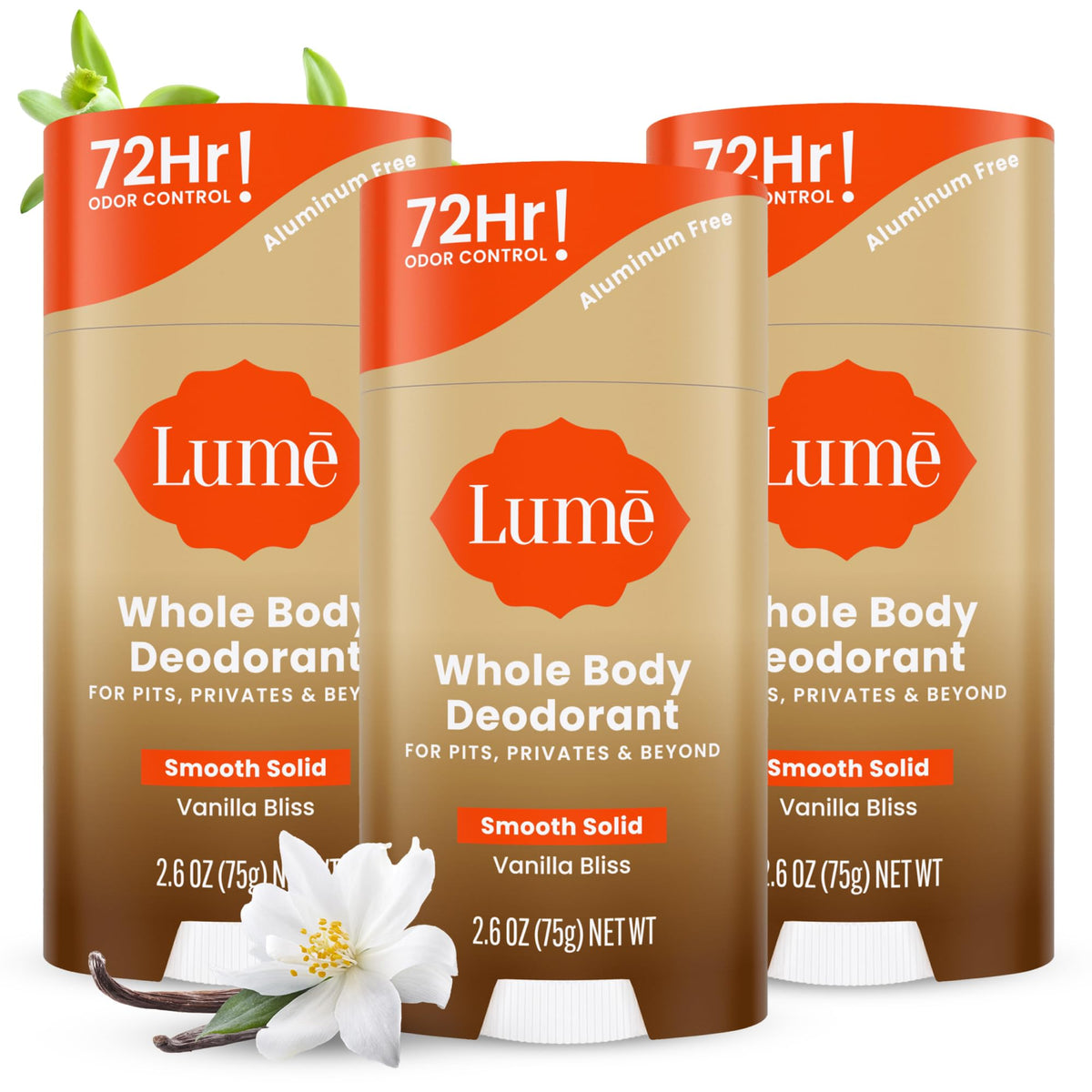 Lume Vanilla Bliss packaging shows a three-pack for all-day freshness.