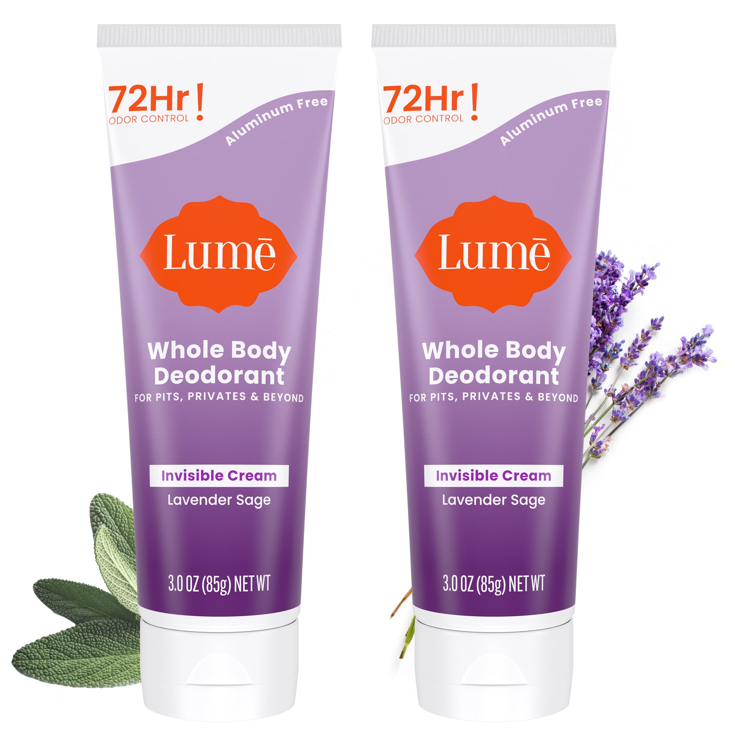 Lume Whole Body Deodorant bottle front shows all-day odor control.