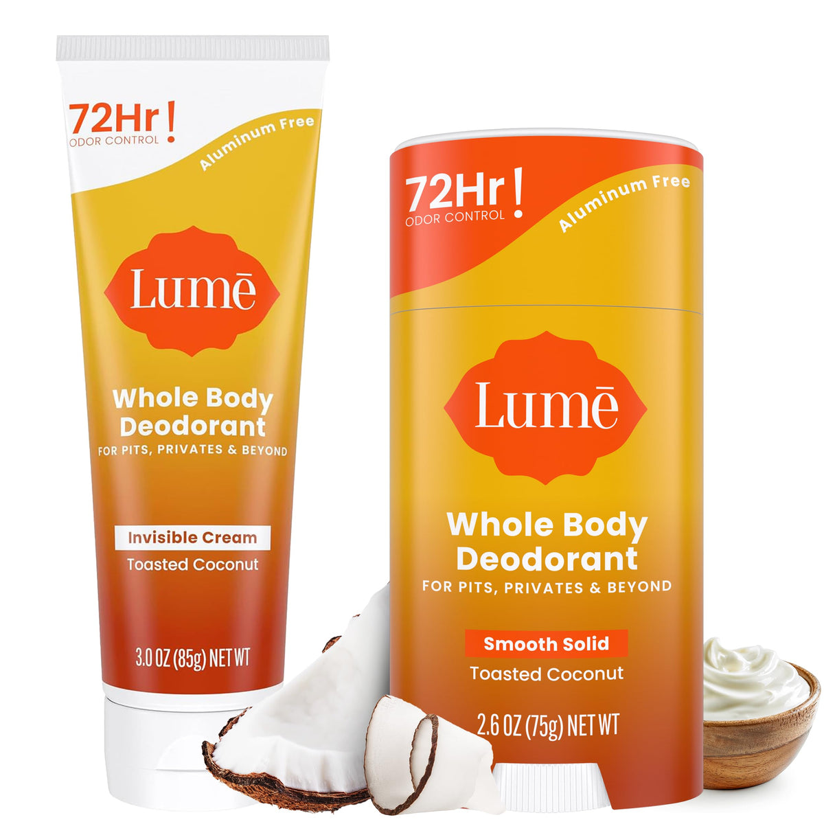 Lume cream tube with toasted coconut for all day odor control