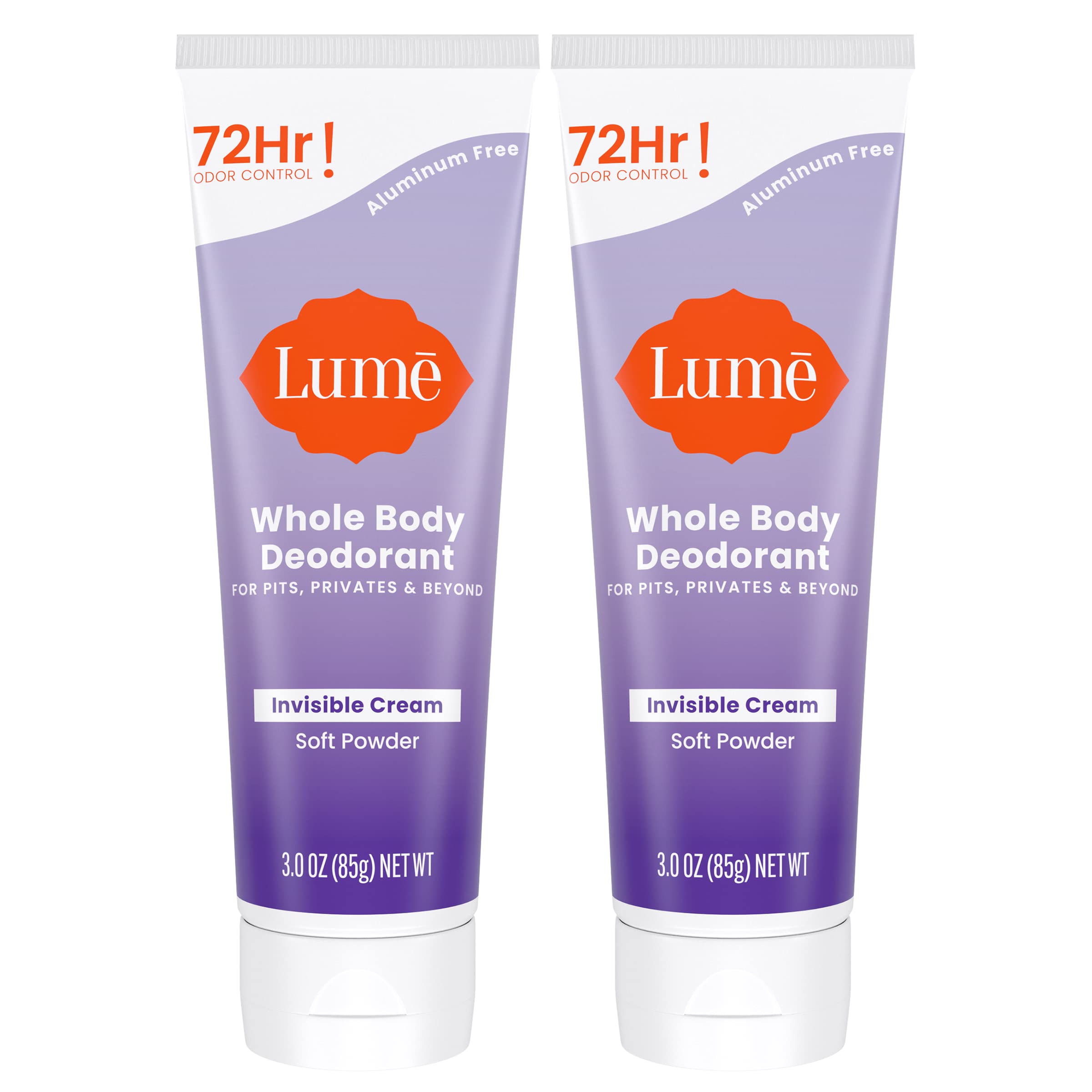 Lume Whole Body Deodorant invisible cream tube two pack ready for travel