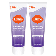 Lume Whole Body Deodorant invisible cream tube two pack ready for travel