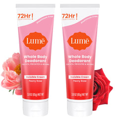 Lume Whole Body Deodorant Peony Rose invisible-cream tube ready for all-over odor control.