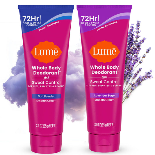 Lume whole body deodorant with soft powder lavender sage application for long-lasting freshness