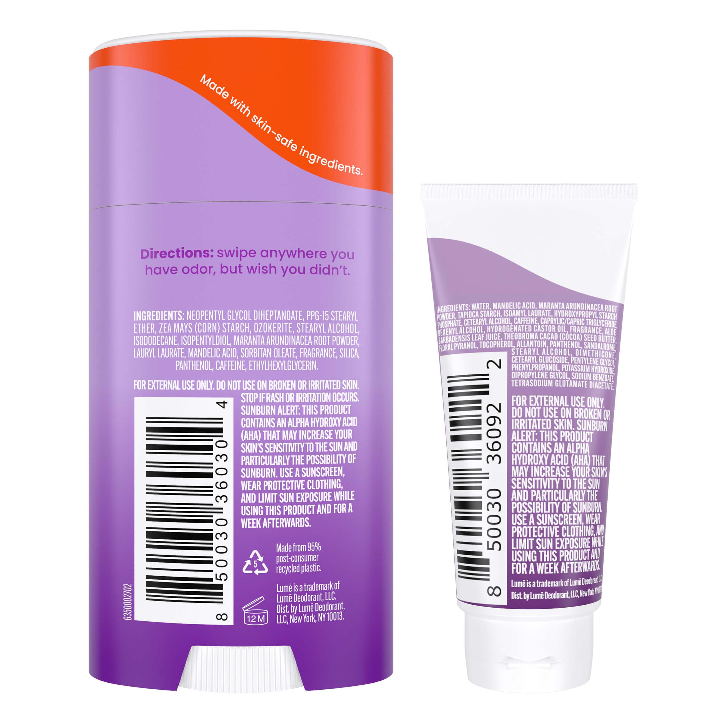 Lume Solid Stick Lavender Sage gliding smoothly for long-lasting odor protection.