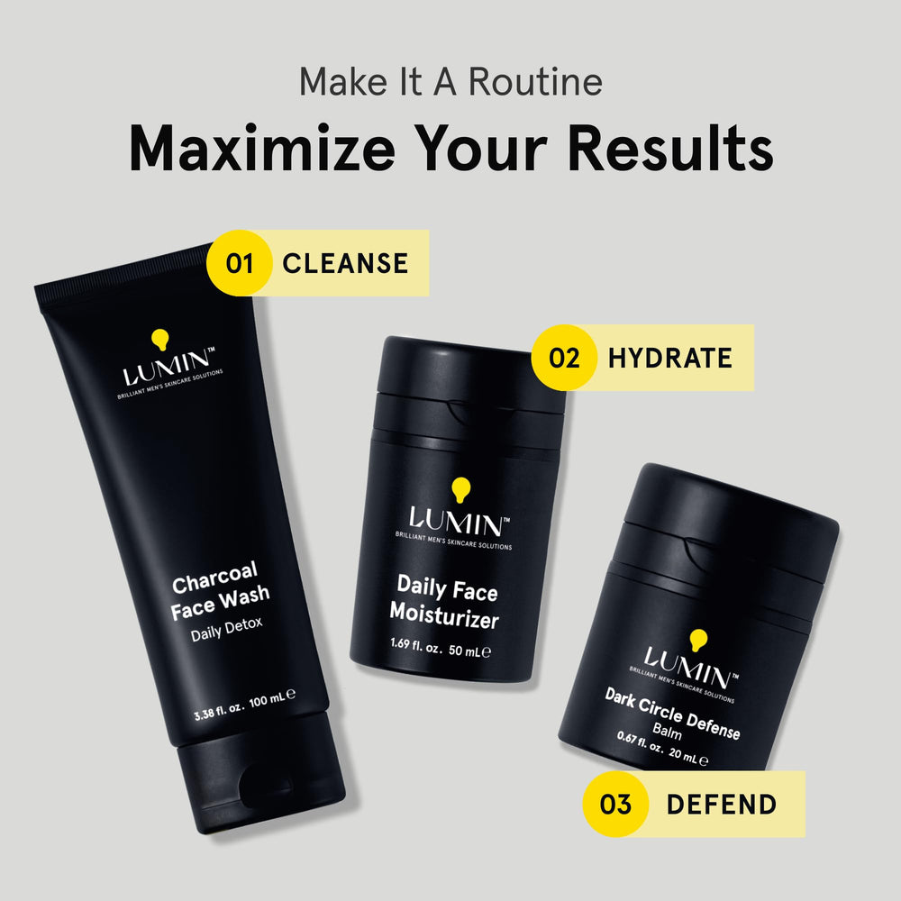 Lumin moisturizer in use during morning routine for quick absorption and comfort.