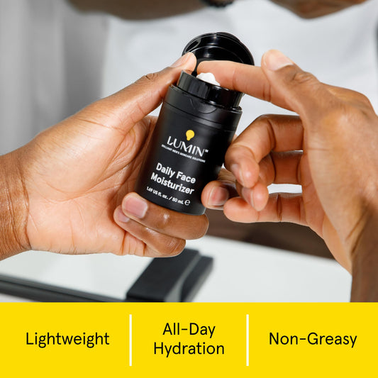 Lumin moisturizer texture swirl shows creamy, non-greasy formula ideal for sensitive skin.
