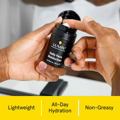 Lumin moisturizer texture swirl shows creamy, non-greasy formula ideal for sensitive skin.