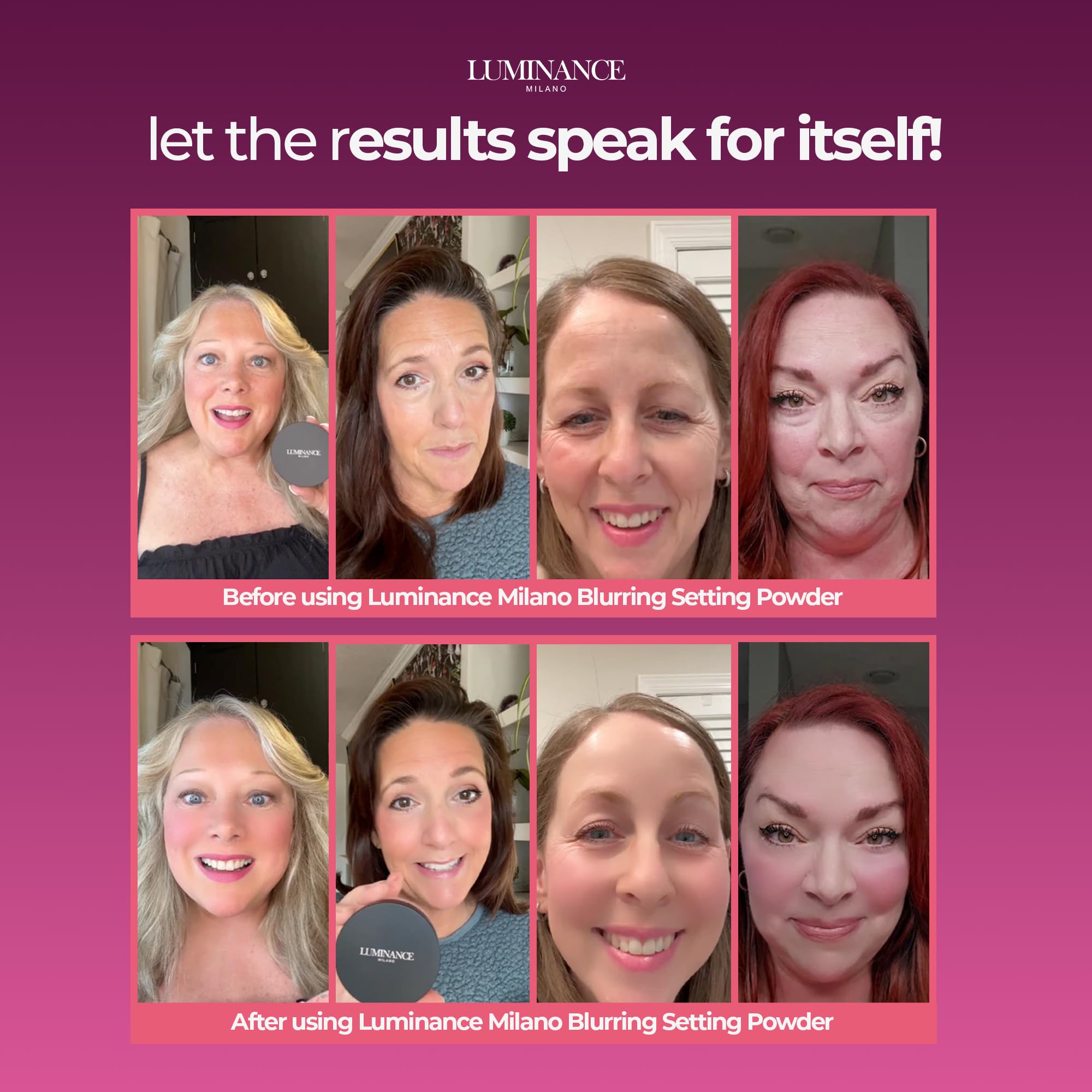 Luminance Milano Ultra Pink Powder brush applying soft-focus blur on skin.