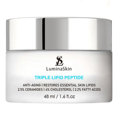 LuminaSkin Triple Lipid Peptide cream tub close-up highlighting rich texture for deep hydration.