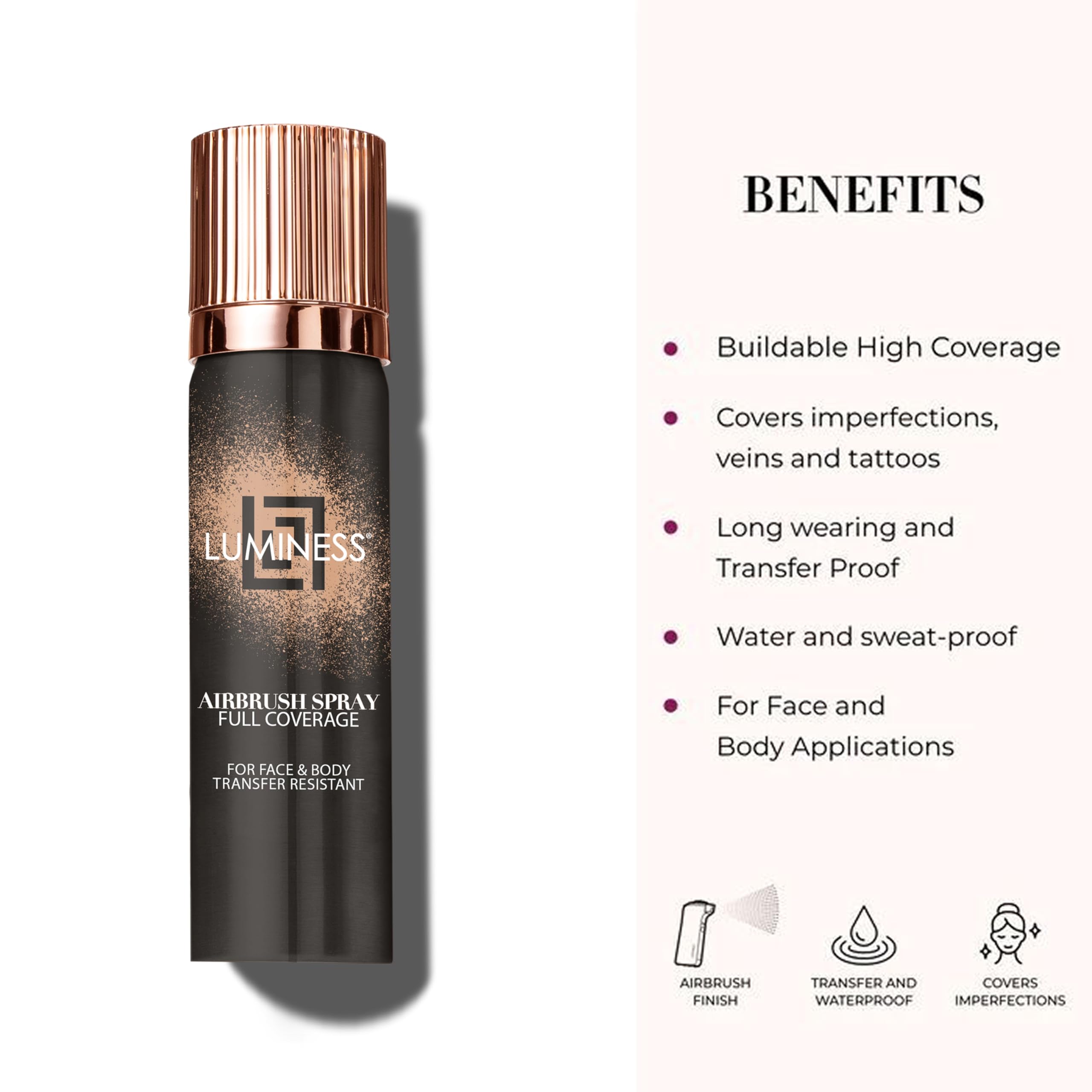 Luminess Airbrush Body Coverage natural radiant finish blending with skin.