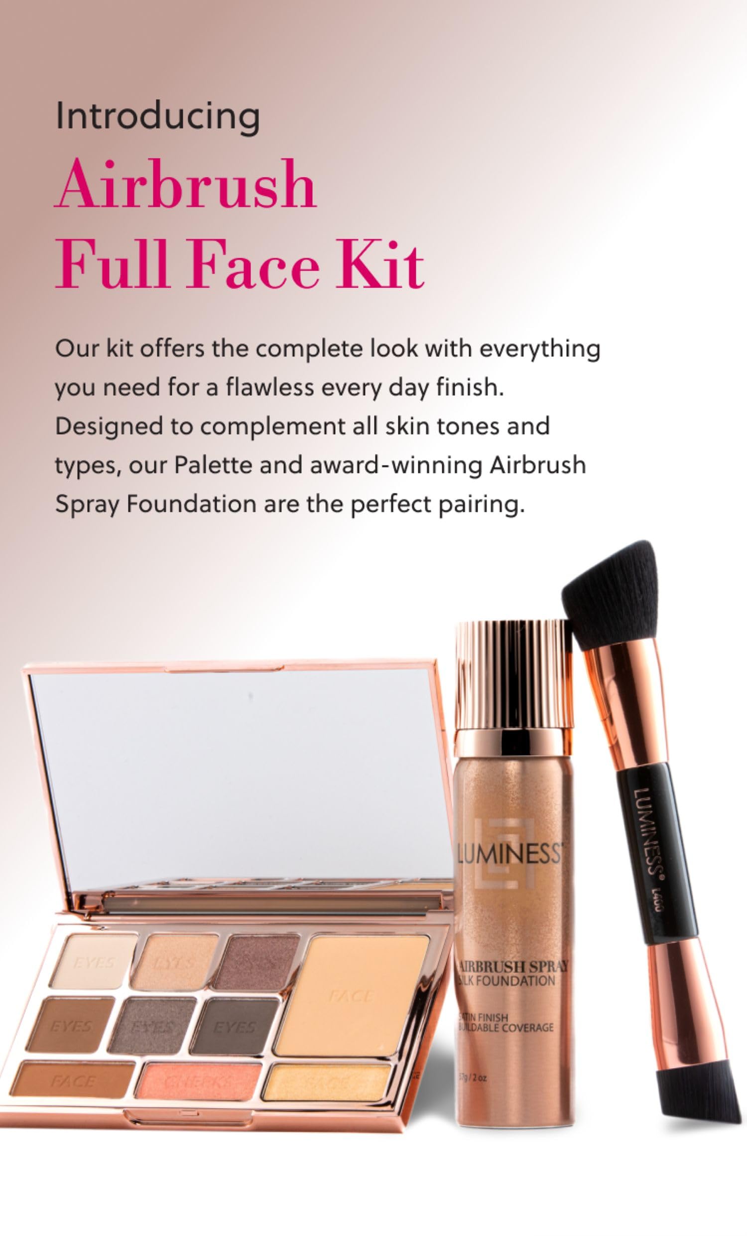 Luminess airbrush foundation spray being applied for a smooth, long-wearing finish