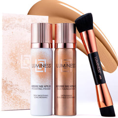 LUMINESS airbrush silk foundation bottle with light warm shade for smooth skin.