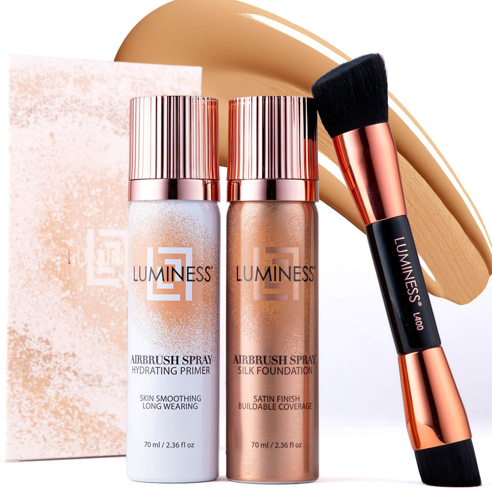 LUMINESS Airbrush Silk Foundation Starter Kit pack shot for an easy at-home application.