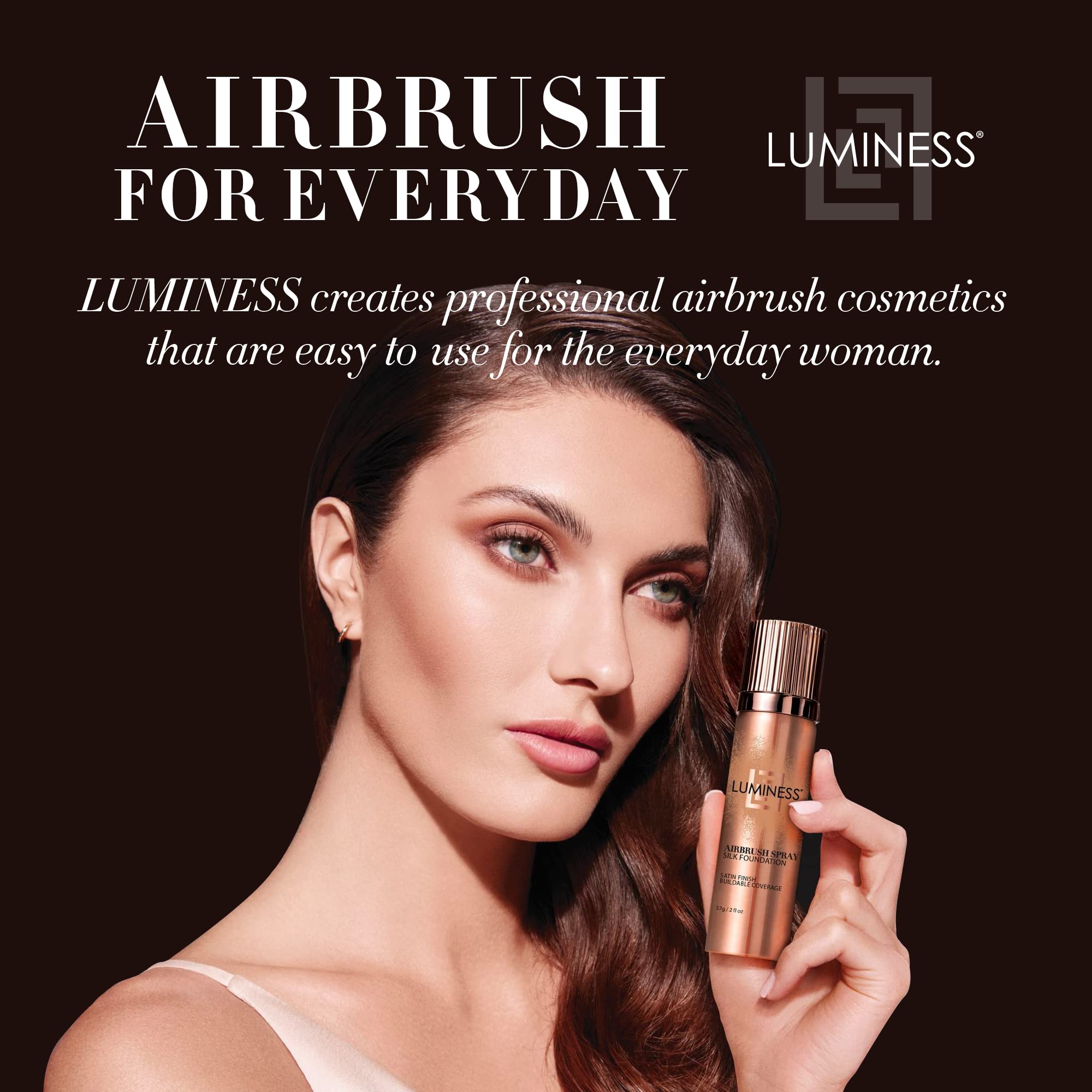 LUMINESS brand heritage highlighting airbrush innovations and beauty tech.