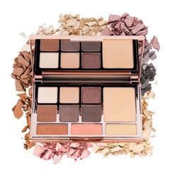 LUMINESS Face Time Essentials palette open with six eye shadows and powder for long-lasting color.