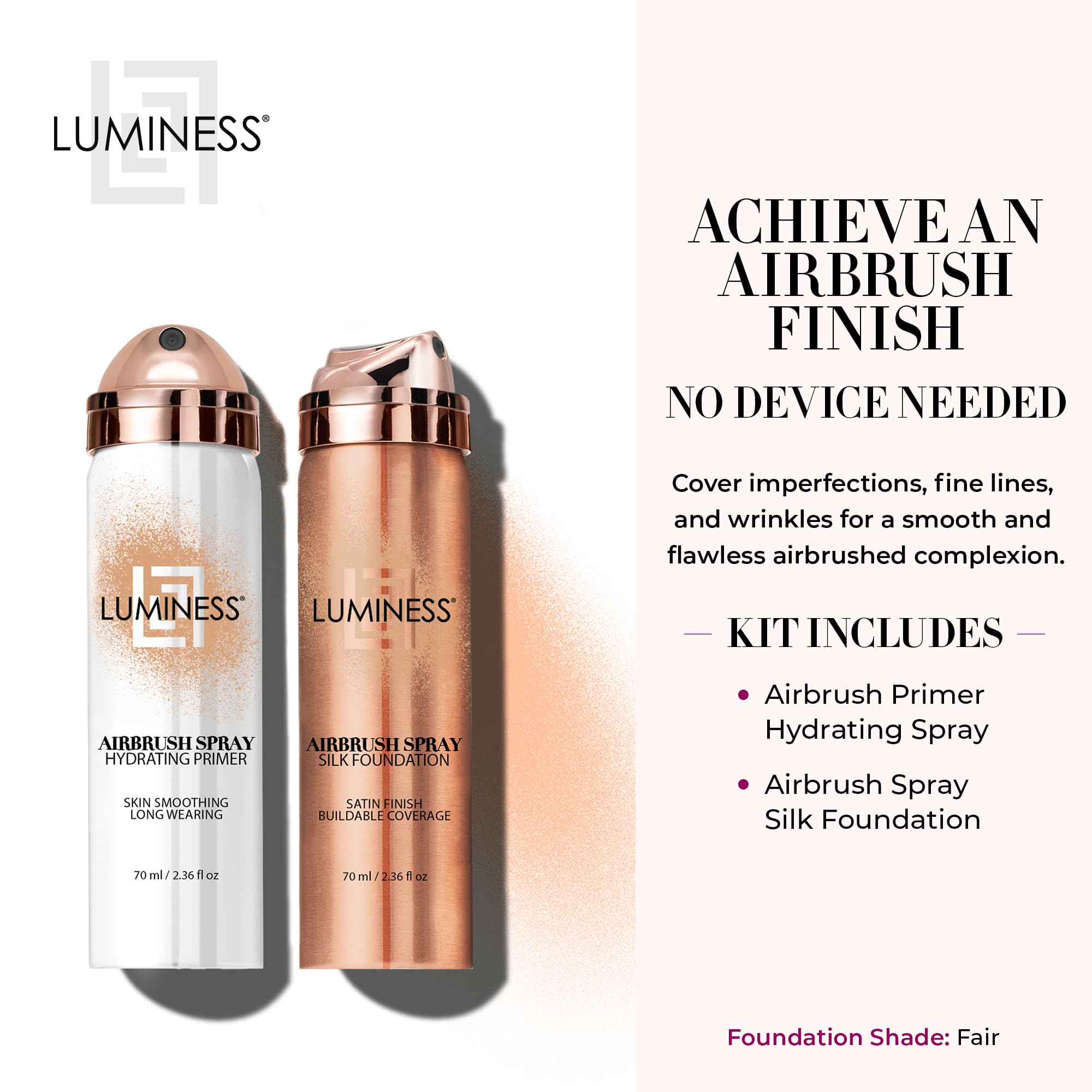 LUMINESS Hydrating Primer dispense primes with moisture for smooth base.