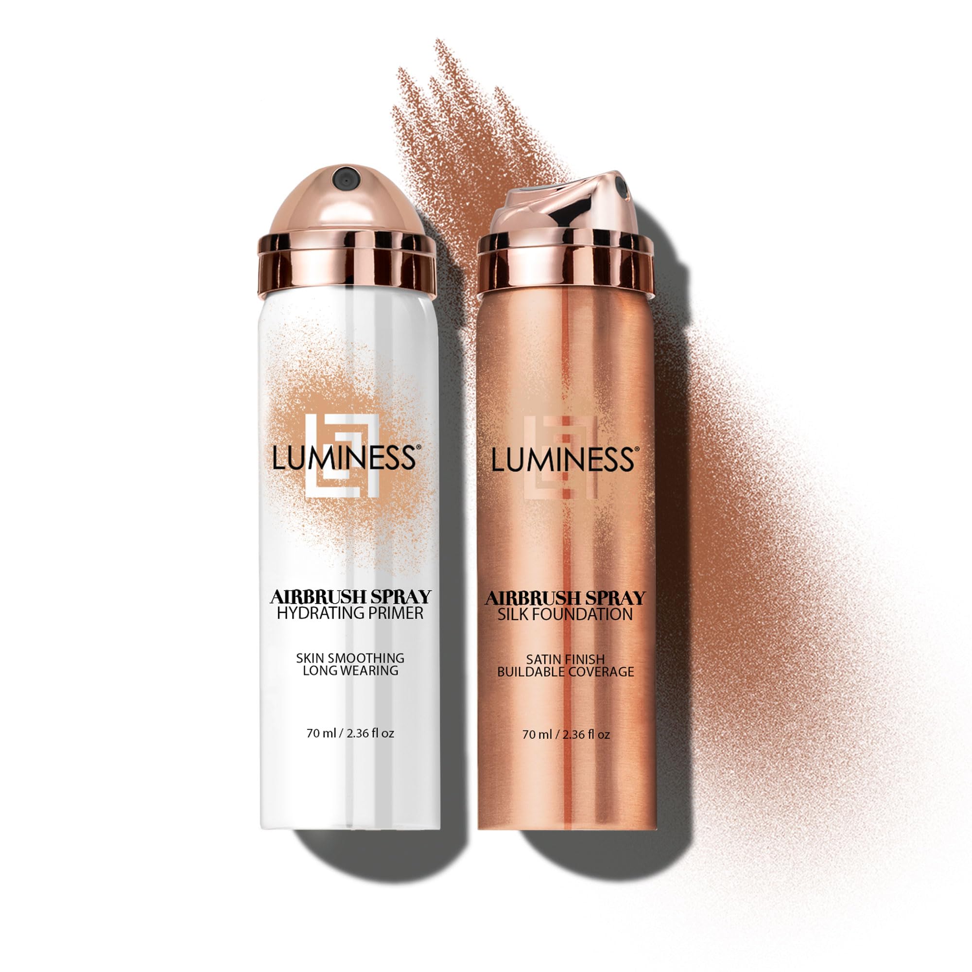LUMINESS Silk Airbrush Primer bottle close-up for hydrated, smooth base