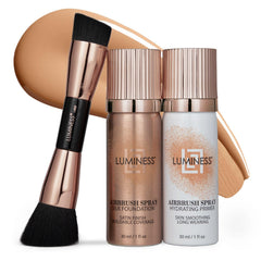 Luminess Silk Airbrush Spray Foundation bottle close-up showcasing buildable coverage.