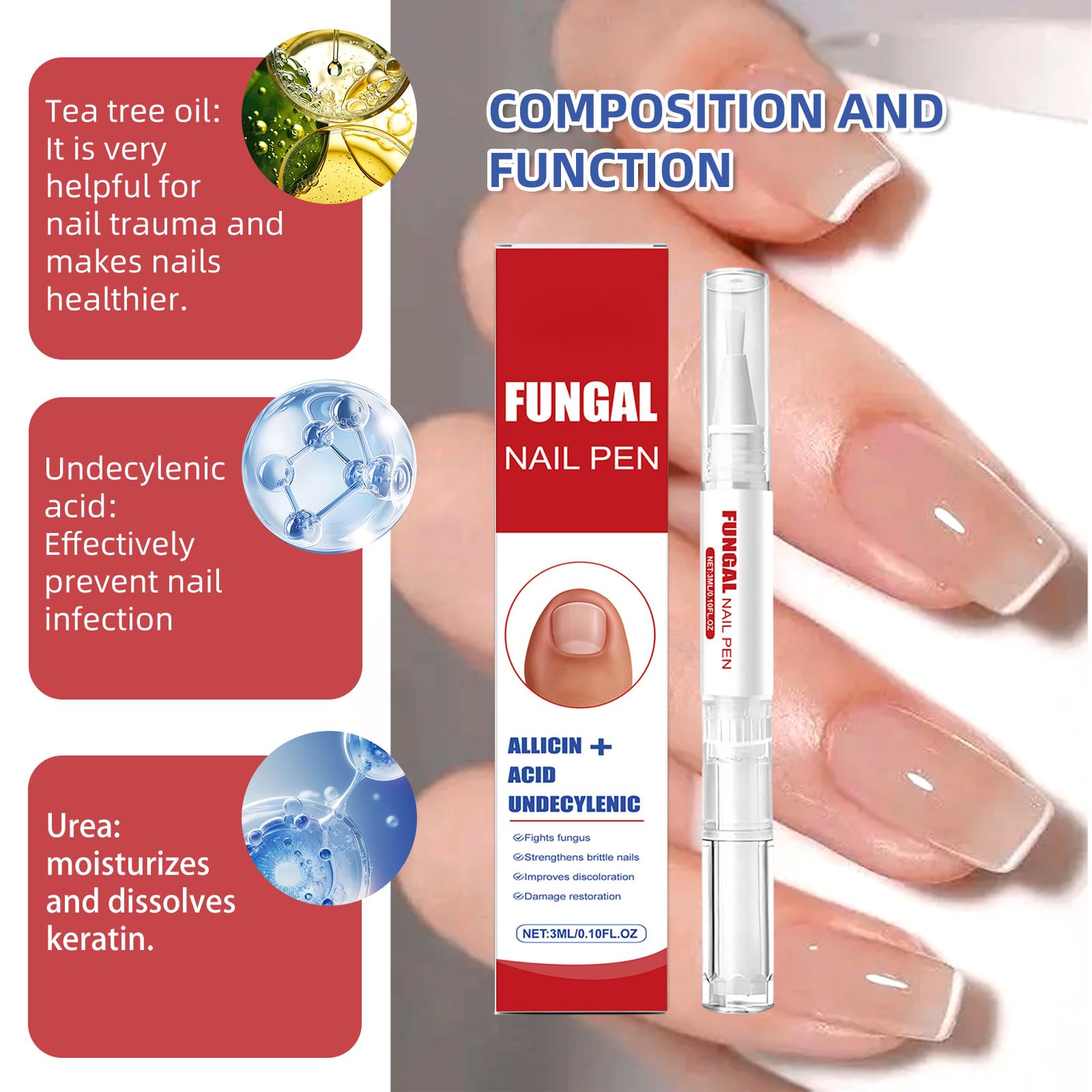 Lumzist Nail Renewal Pen applying on nails and cuticles for dual-action care.