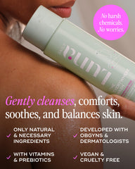 Luna Daily fragrance-free wash ingredients close-up featuring prebiotic lactic acid and vitamins