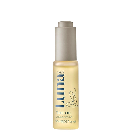 Luna Daily Mini Ingrown Hair Oil bottle closeup for travel-ready hydration