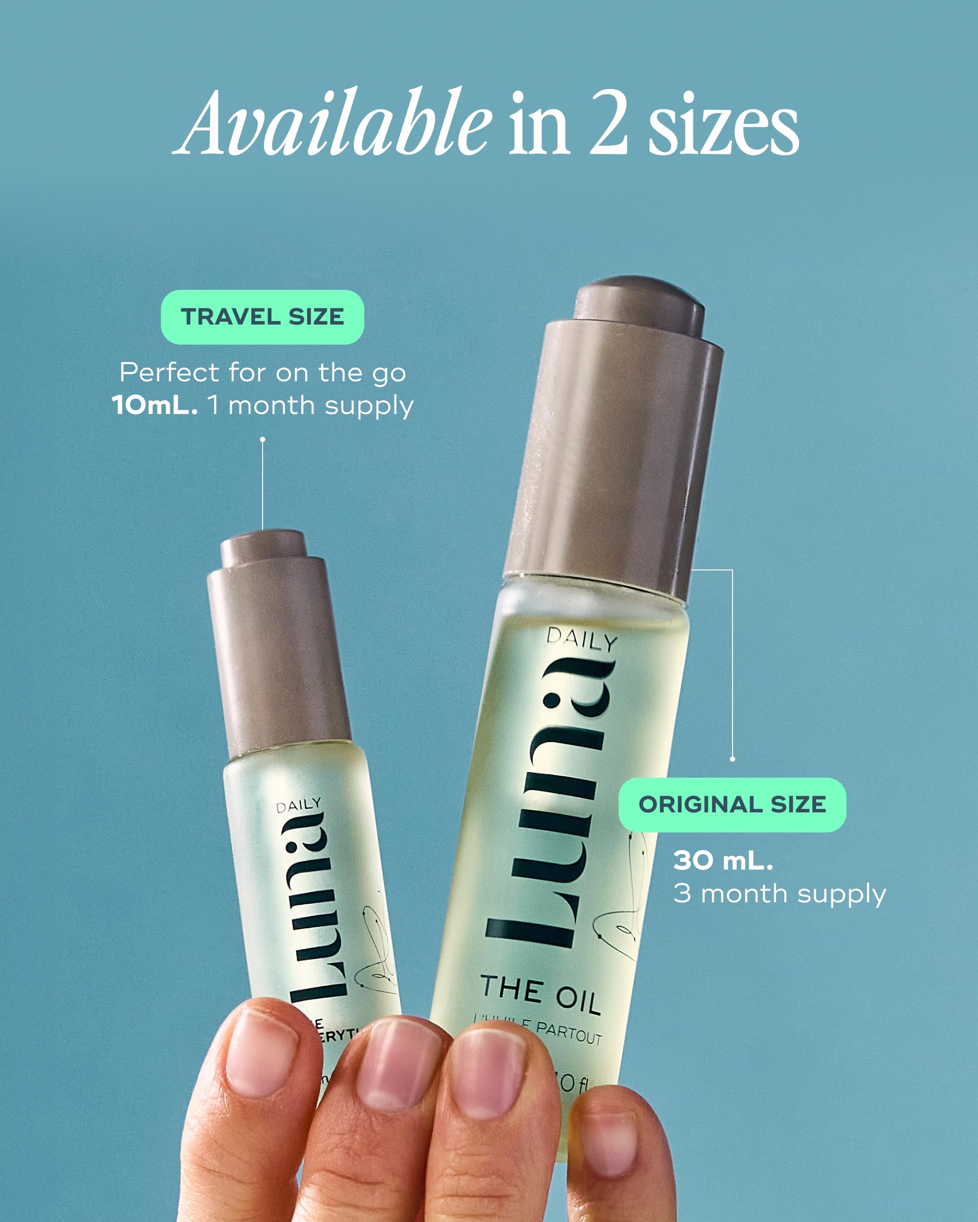 Luna Daily Mini Ingrown Hair Oil travel-ready bottle on a flat lay