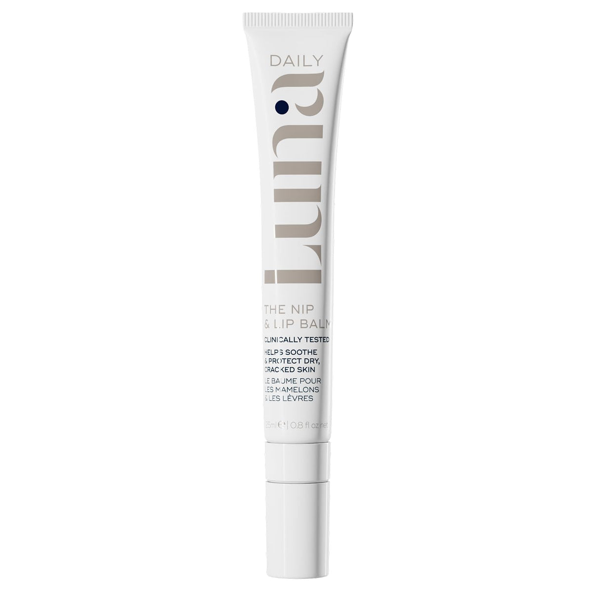 Luna Daily Nursing Balm packaging highlights fragrance-free vegan formula for mom and baby.