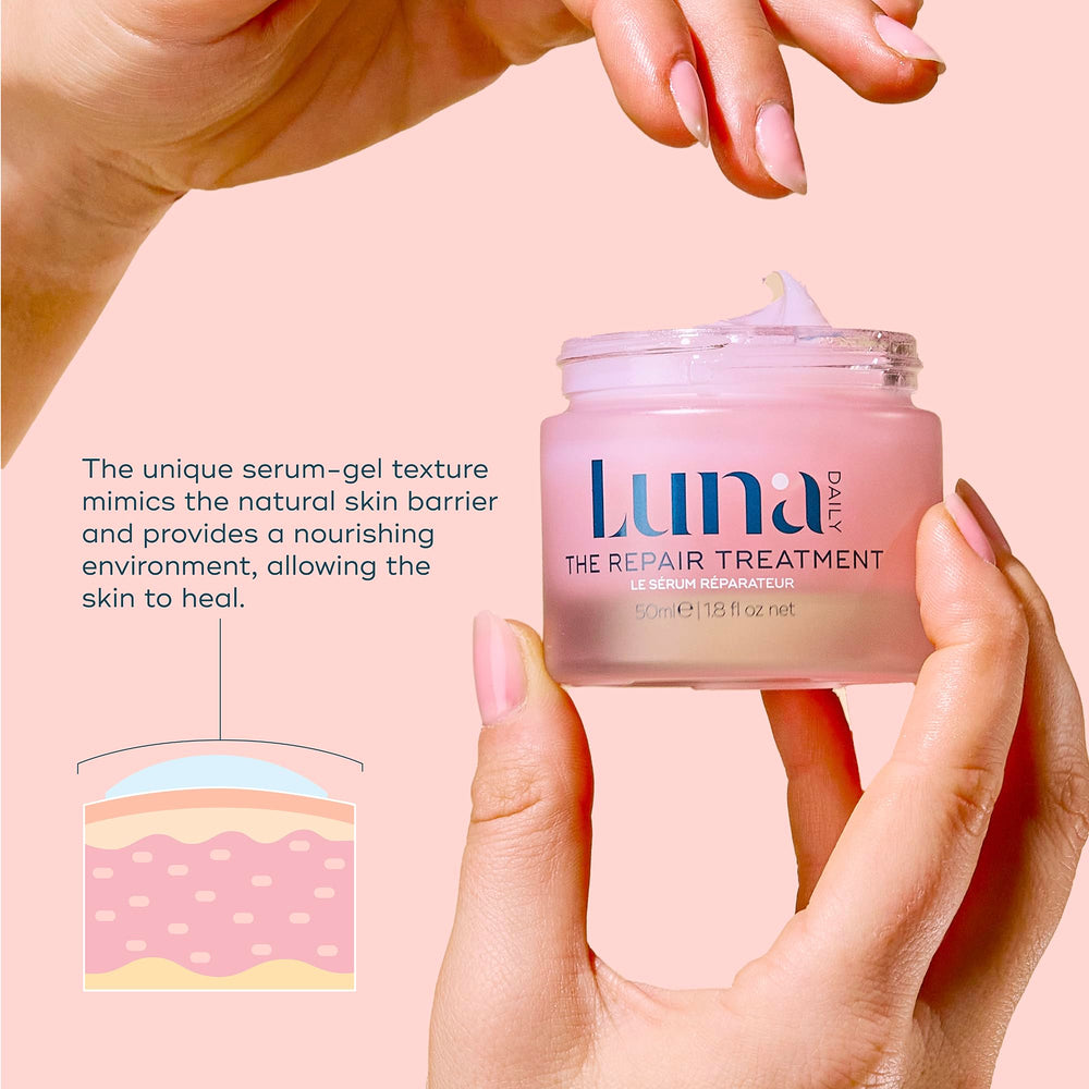 Calendula extract imagery from Luna Daily gel emphasizes soothing care for dry skin