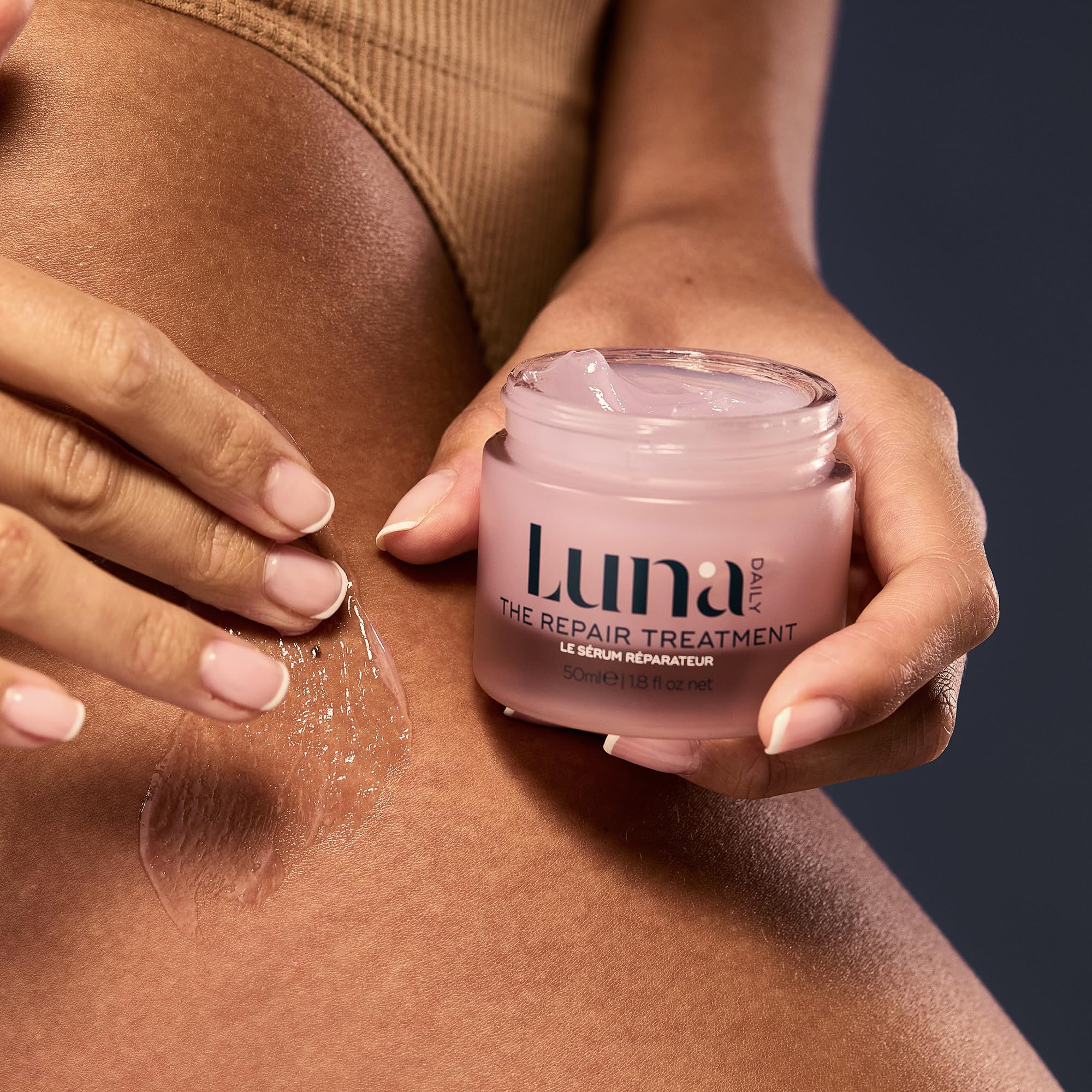 Skin after using Luna Daily Gel shows improved softness and moisturization