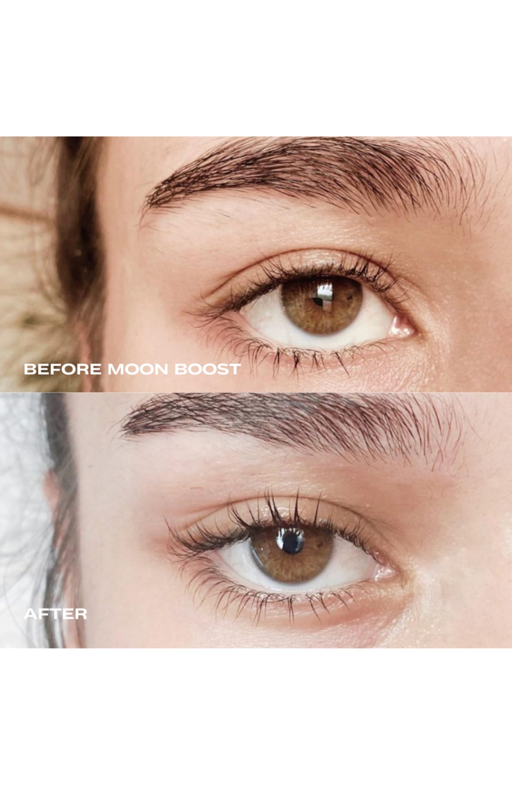 Luna Nectar Moon Boost lash and brow close-up demonstrating subtle daily use