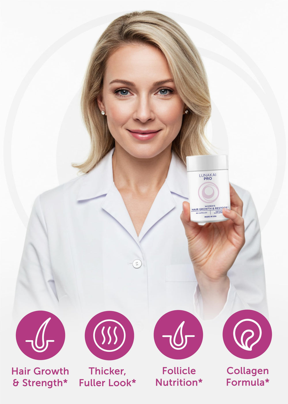 Lunakai Pro women-focused formula image communicates targeted hair care benefits.