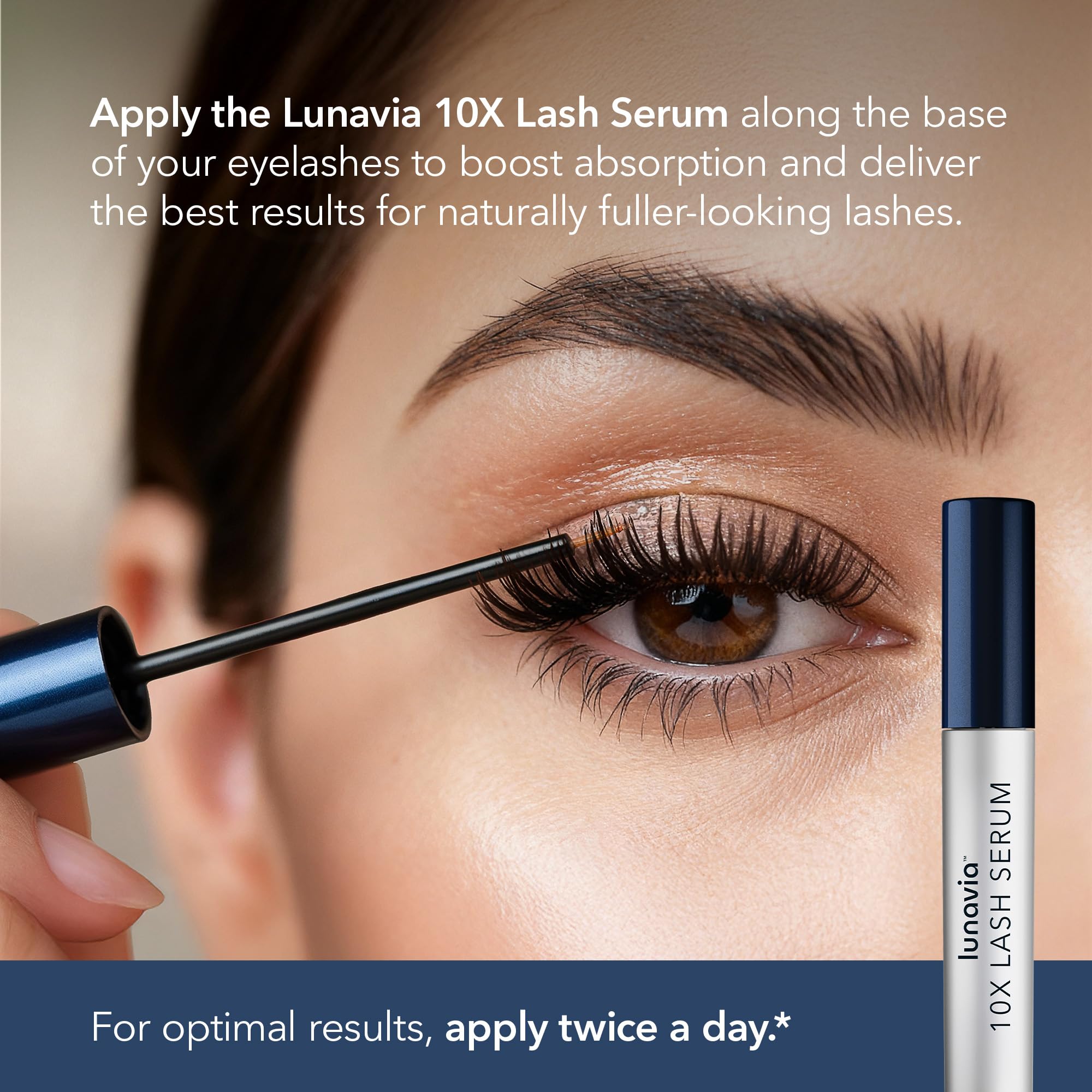 Lunavia 10X Lash Serum ingredient concept showing peptide blend for lash nourishment