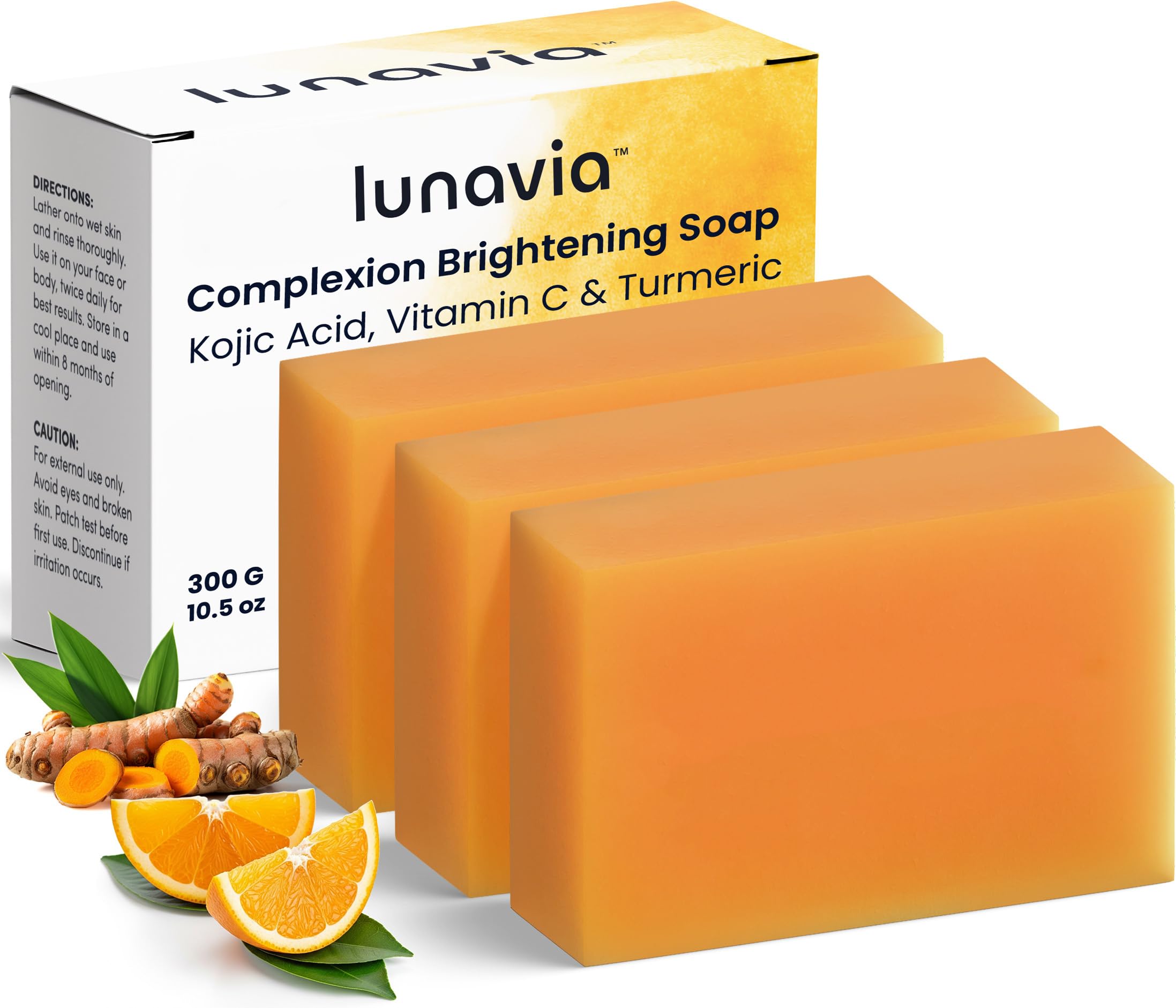 Lunavia Kojic Acid Brightening Soap Bar 3-pack closeup showing texture and glow