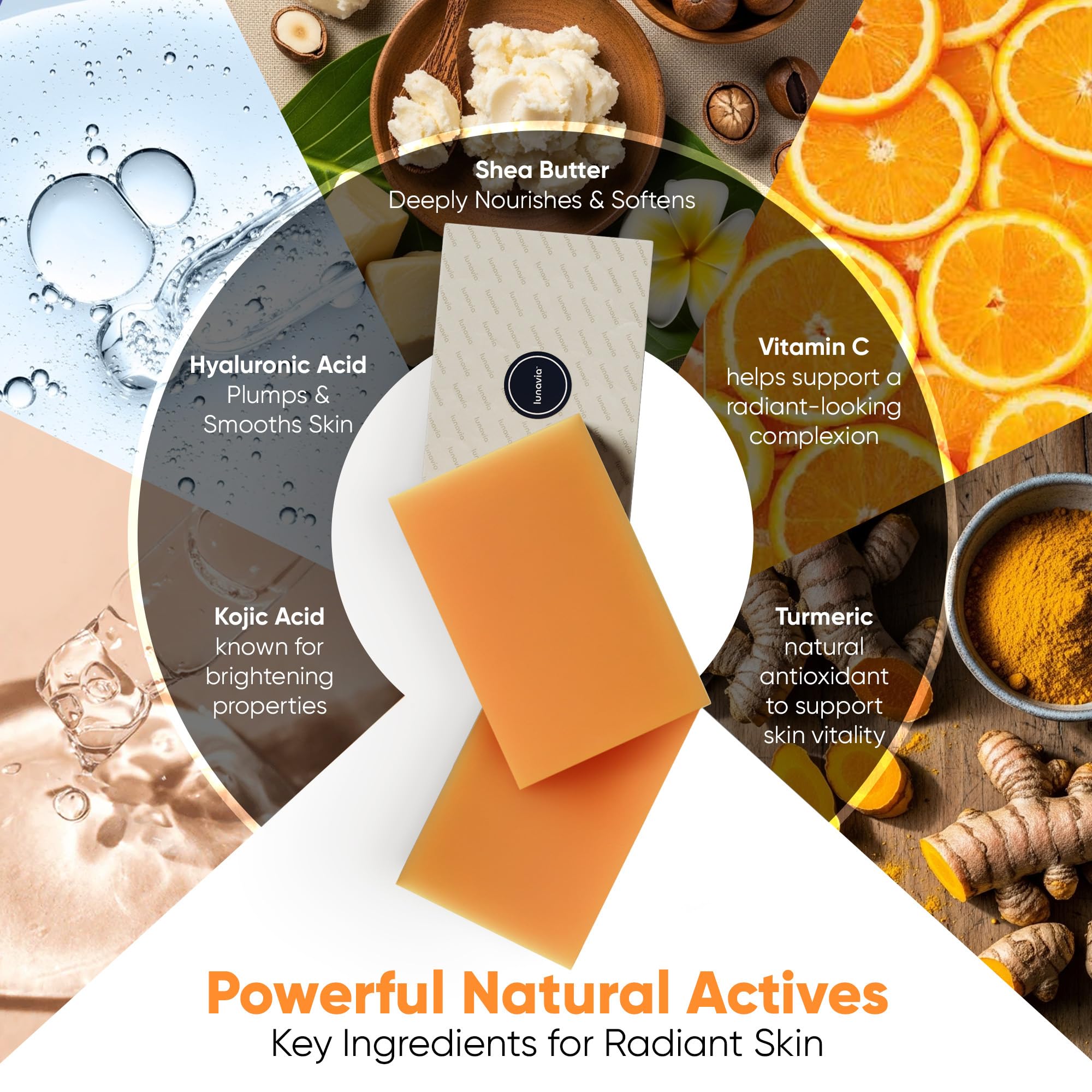 Lunavia soap bar applied on hands to show body use