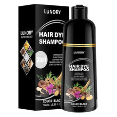Lunory Black Hair Dye Shampoo delivers full gray coverage for a natural look.