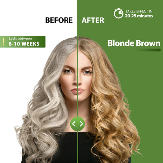 Lunory Blonde-Brown Hair Dye Shampoo applying on dry hair for quick color.